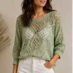 Aurette Élodie Hollow Knit Batwing Sweater