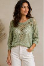 Aurette Élodie Hollow Knit Batwing Sweater