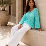 Aurette Élodie Hollow Knit Batwing Sweater